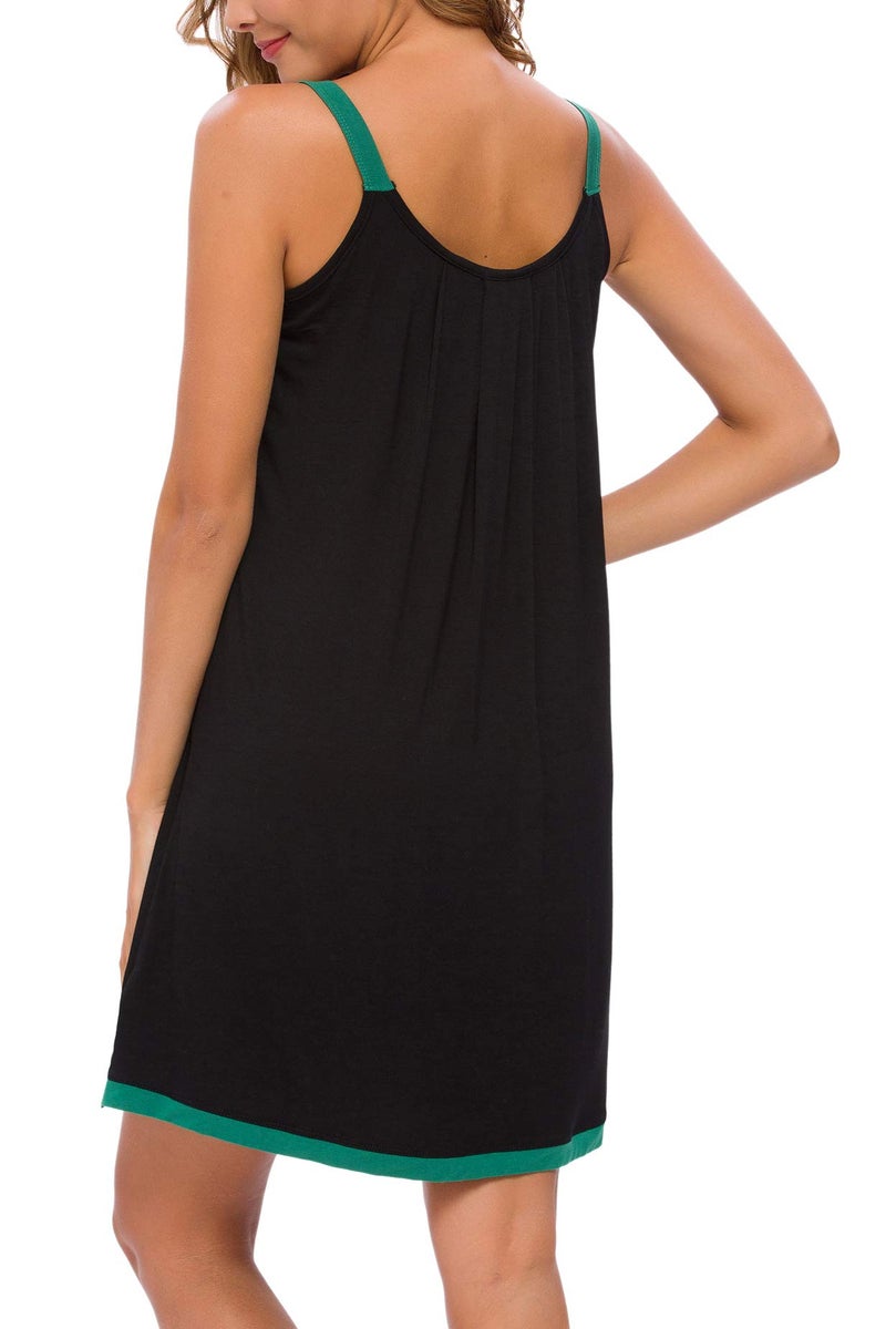 AVIIER Womens Nightgown Soft Cotton Sleeveless Sleep Shirts Wide Strap Nightshirts Full Slip Sleepwear Black XL - Image 5